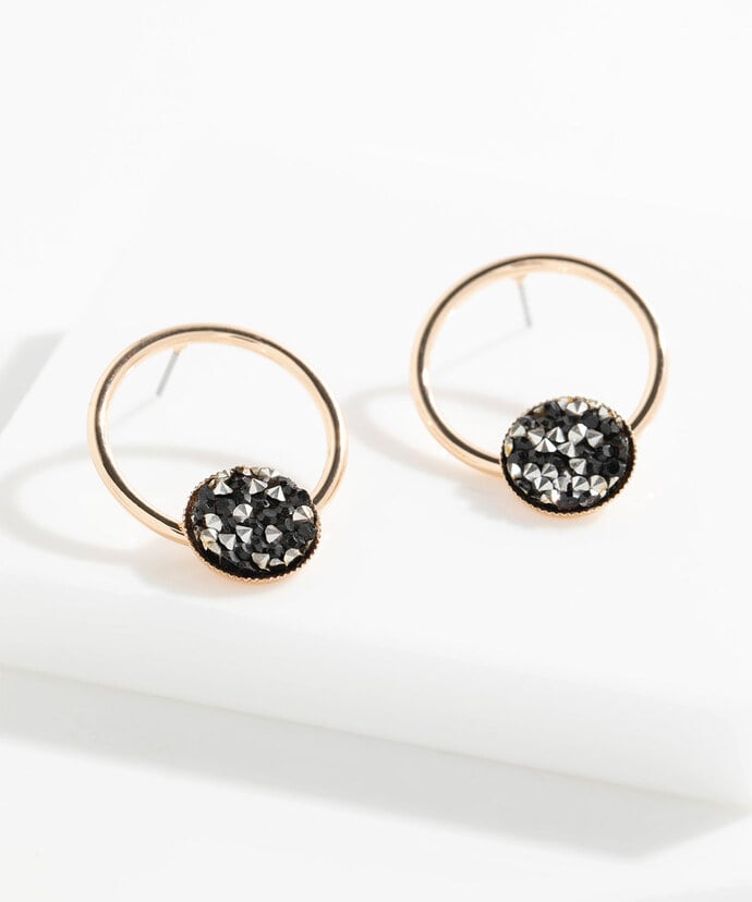 Gold Hoop Earrings With Glitter Accent Circle