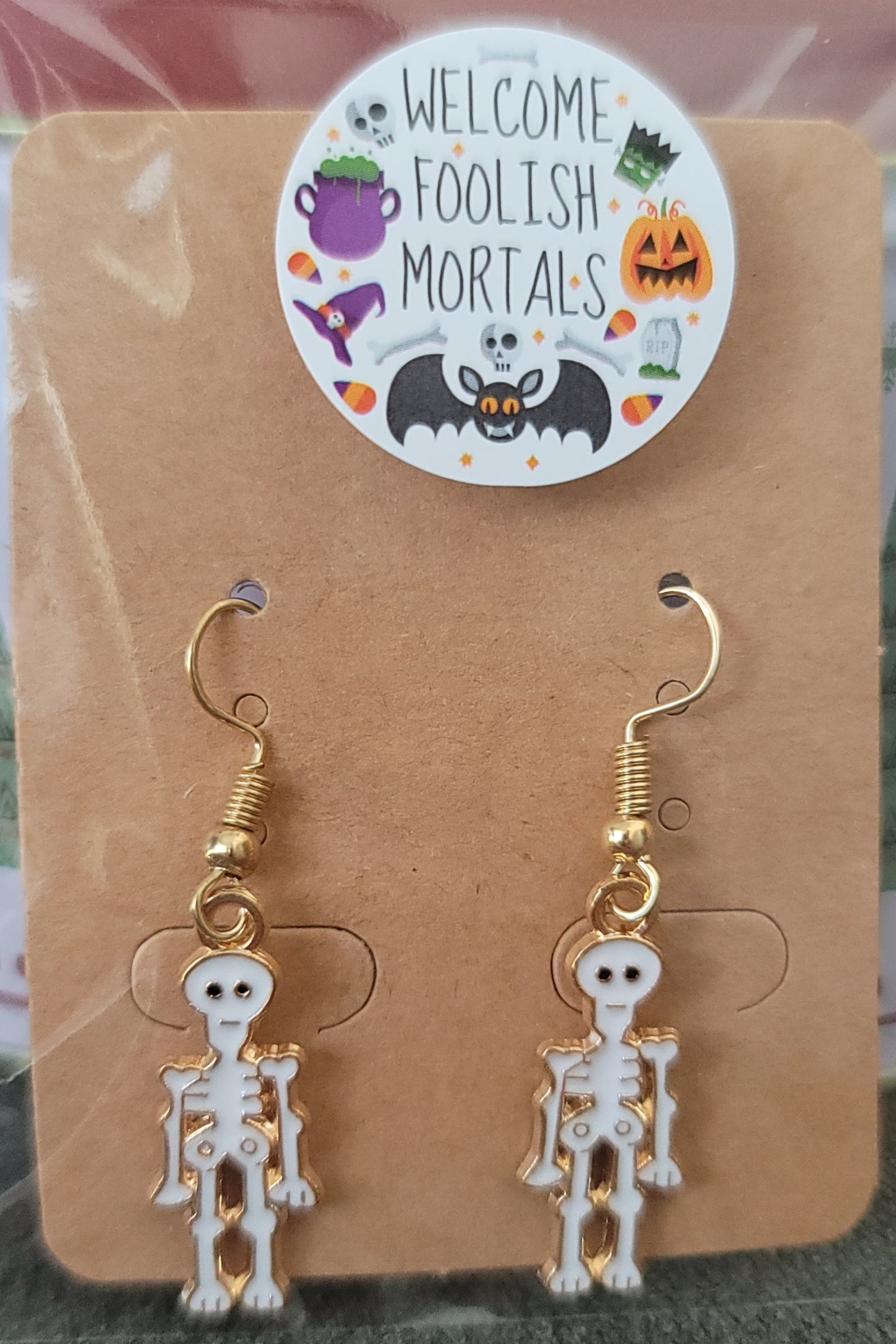 Halloween Enamel Dangle Earrings With Skeleton