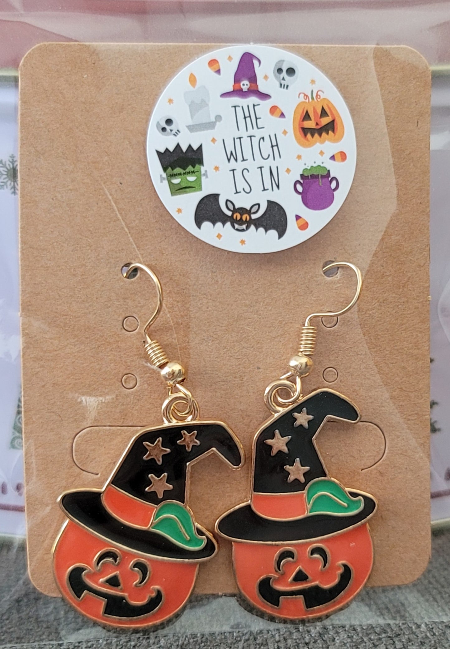 Halloween Enamel Dangle Earrings With Pumpkin