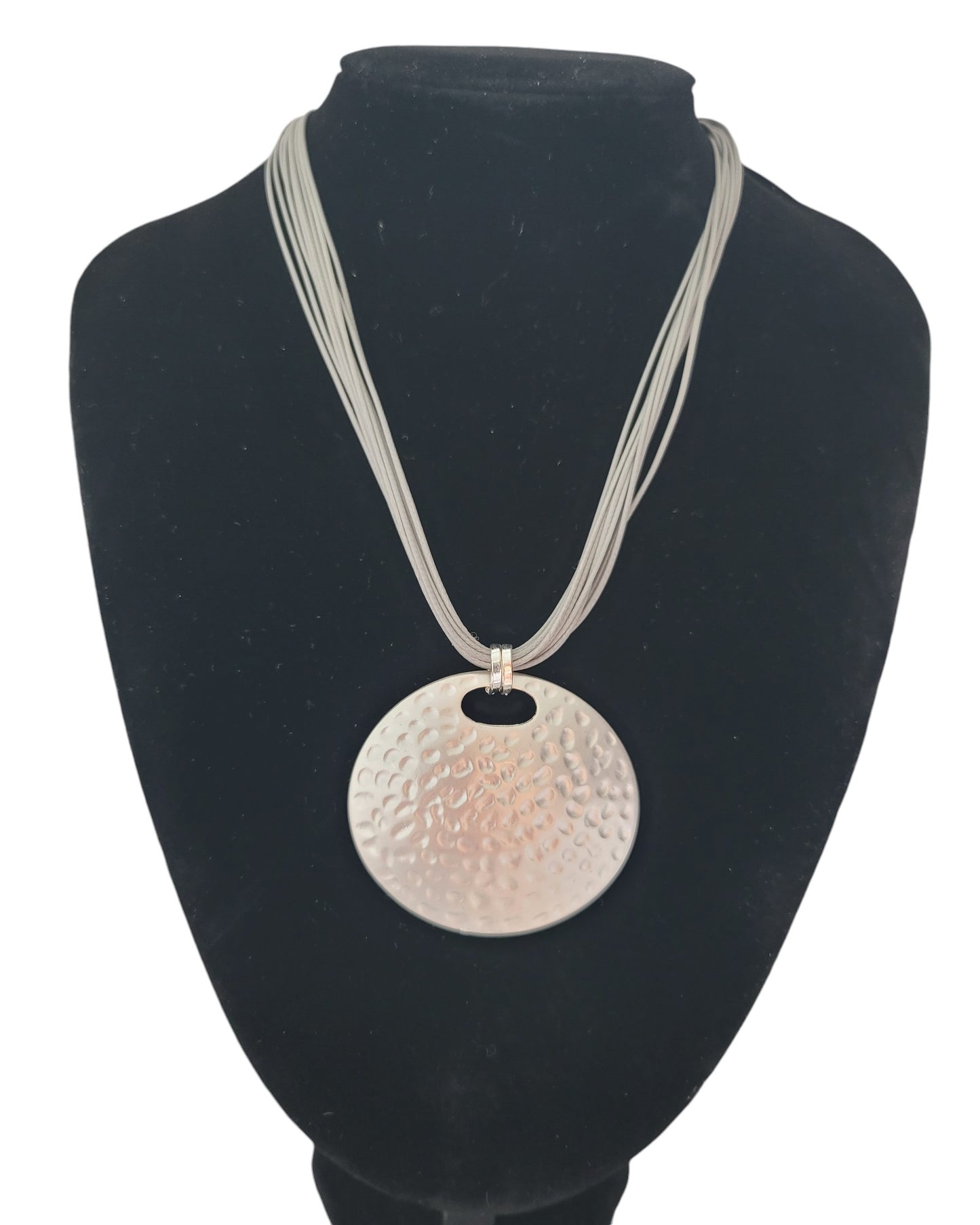 Multi Cord Necklace With Metal Circle Pendant