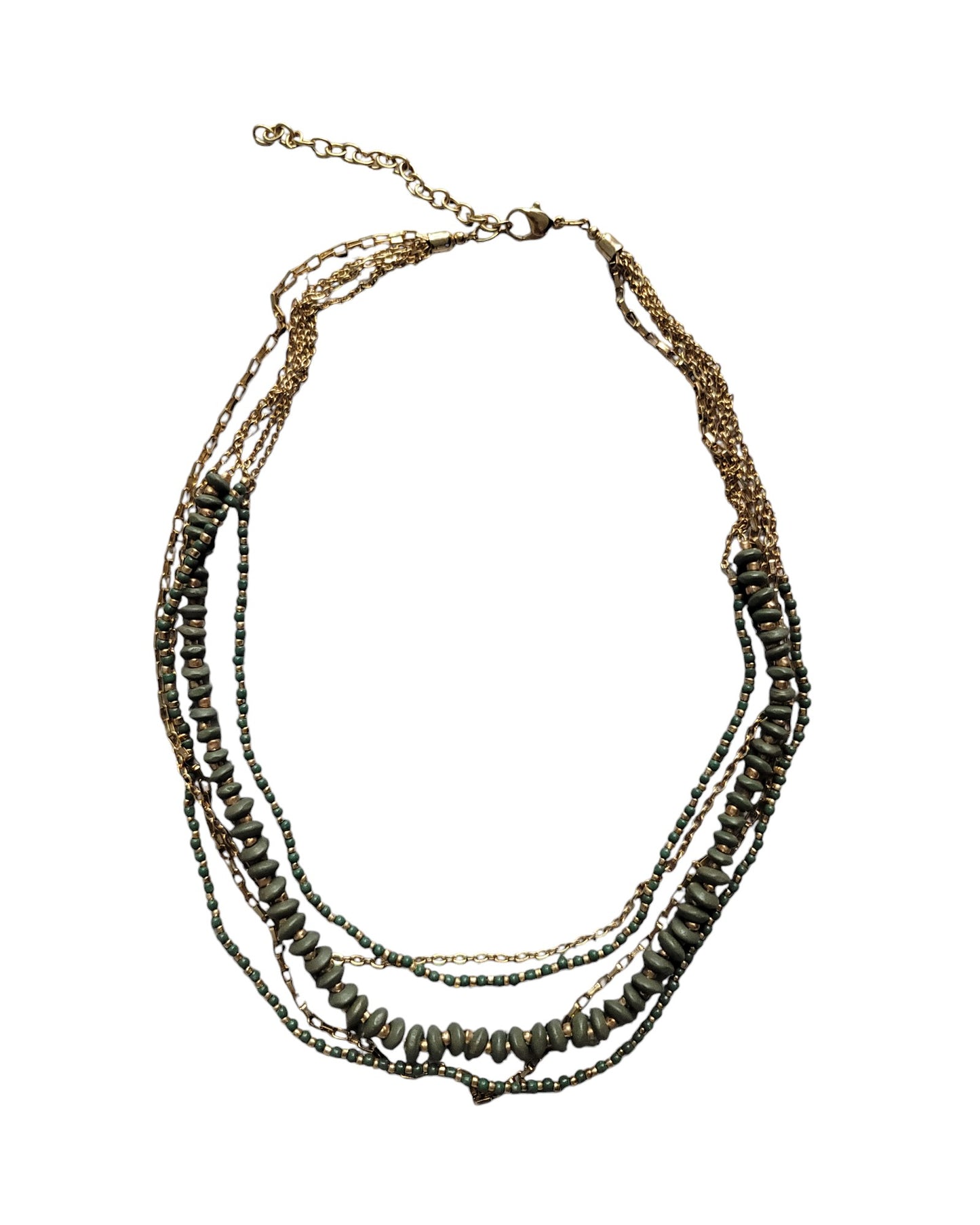Layered Olive & Gold Beaded Necklace