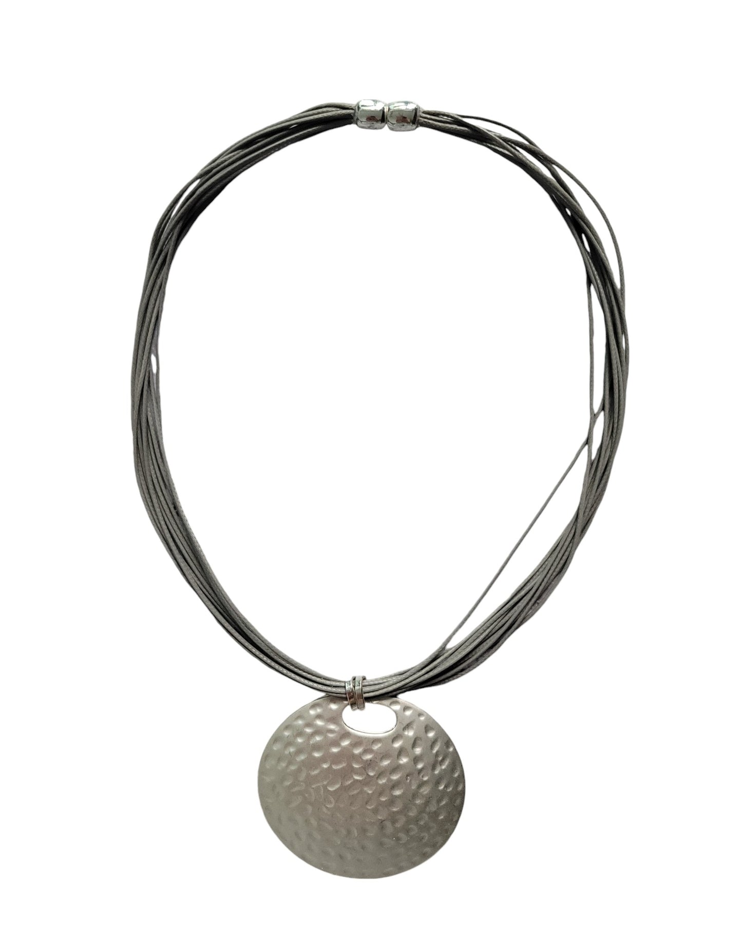 Multi Cord Necklace With Metal Circle Pendant