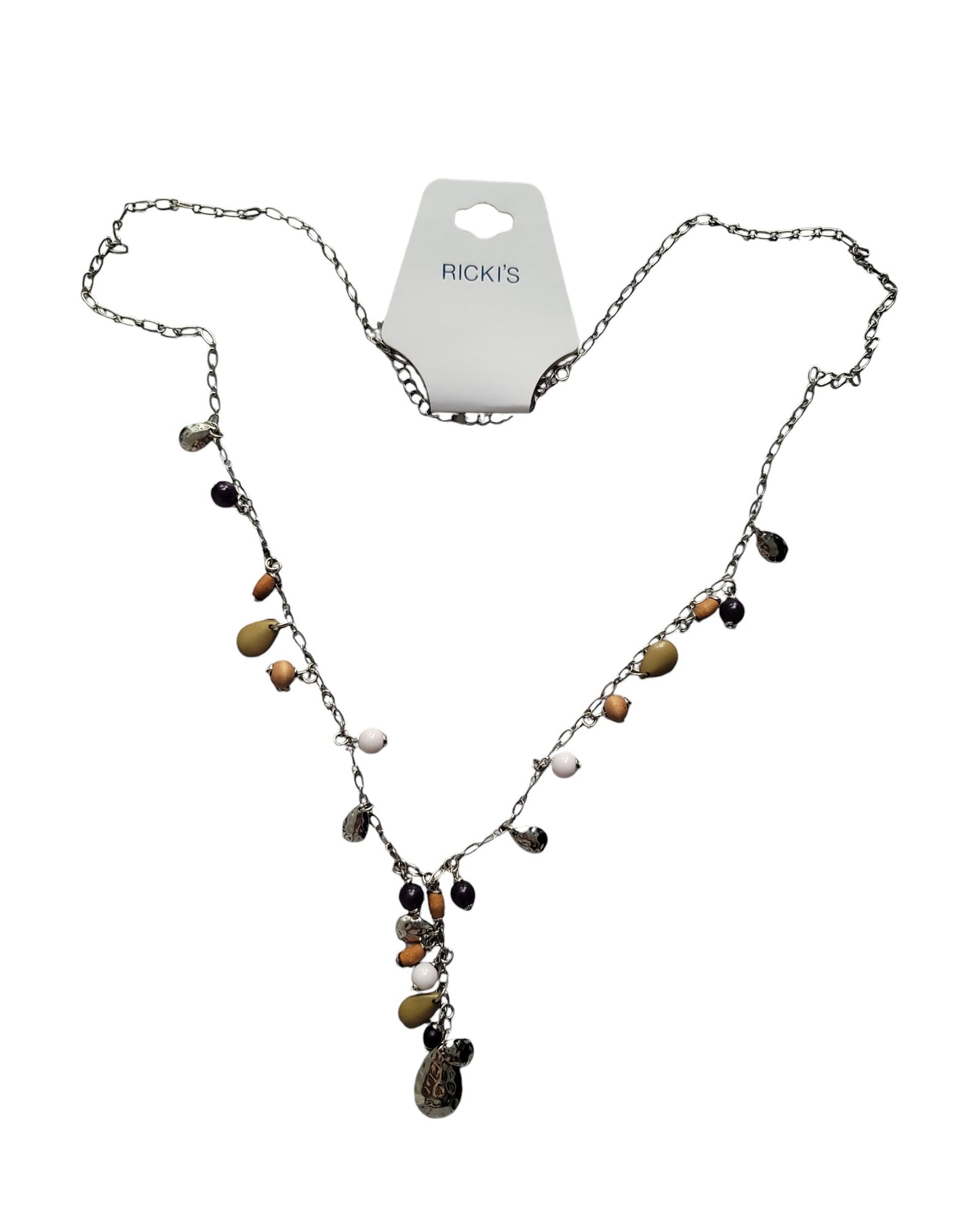 Long Silver Necklace with Assorted Beads