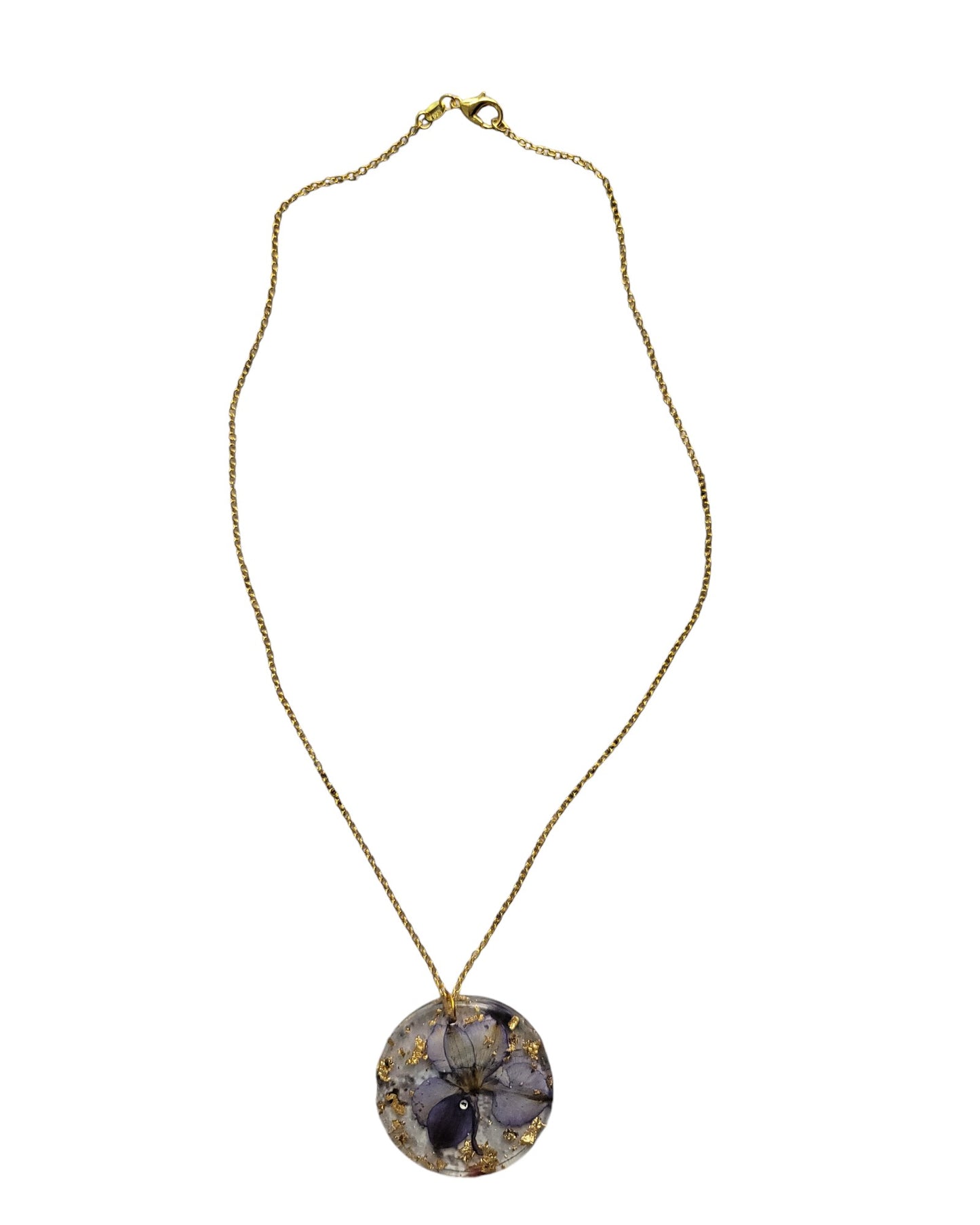 Dried Flower Circle With Gold Chain Necklace