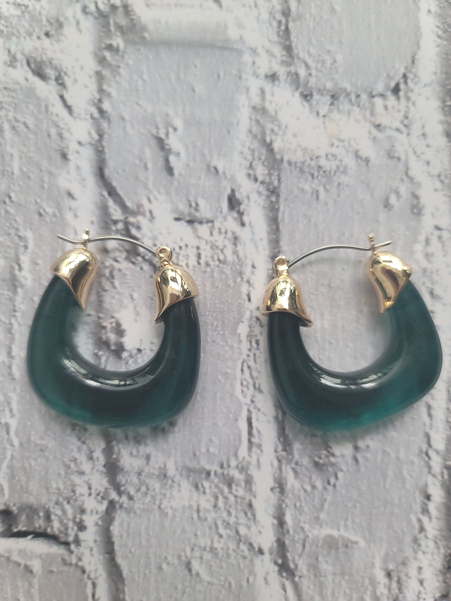 Green and Gold Plated Hoop Earrings