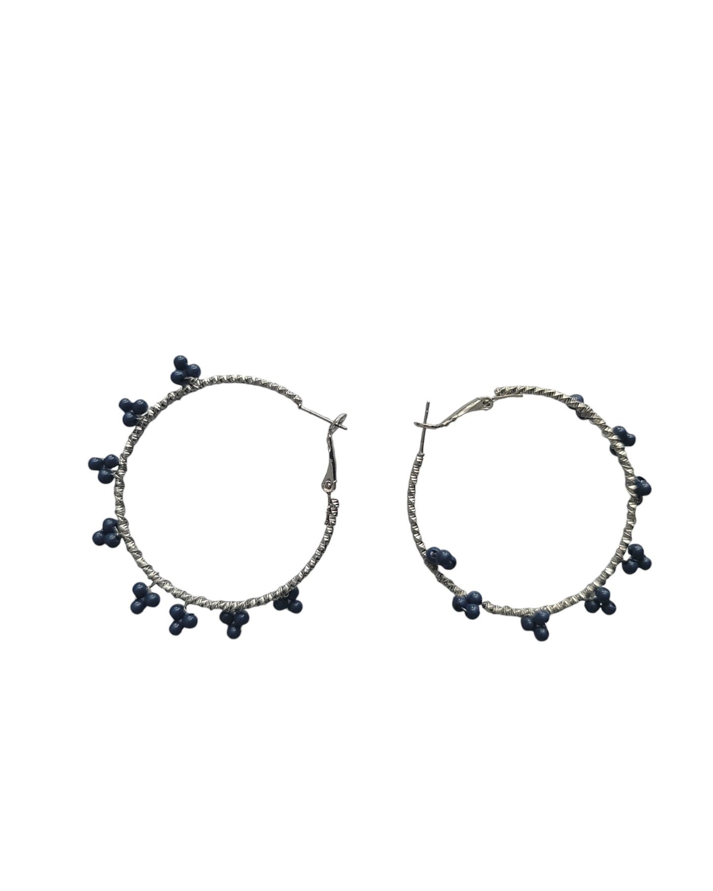 Silver Hoop Earrings with Flower Beads
