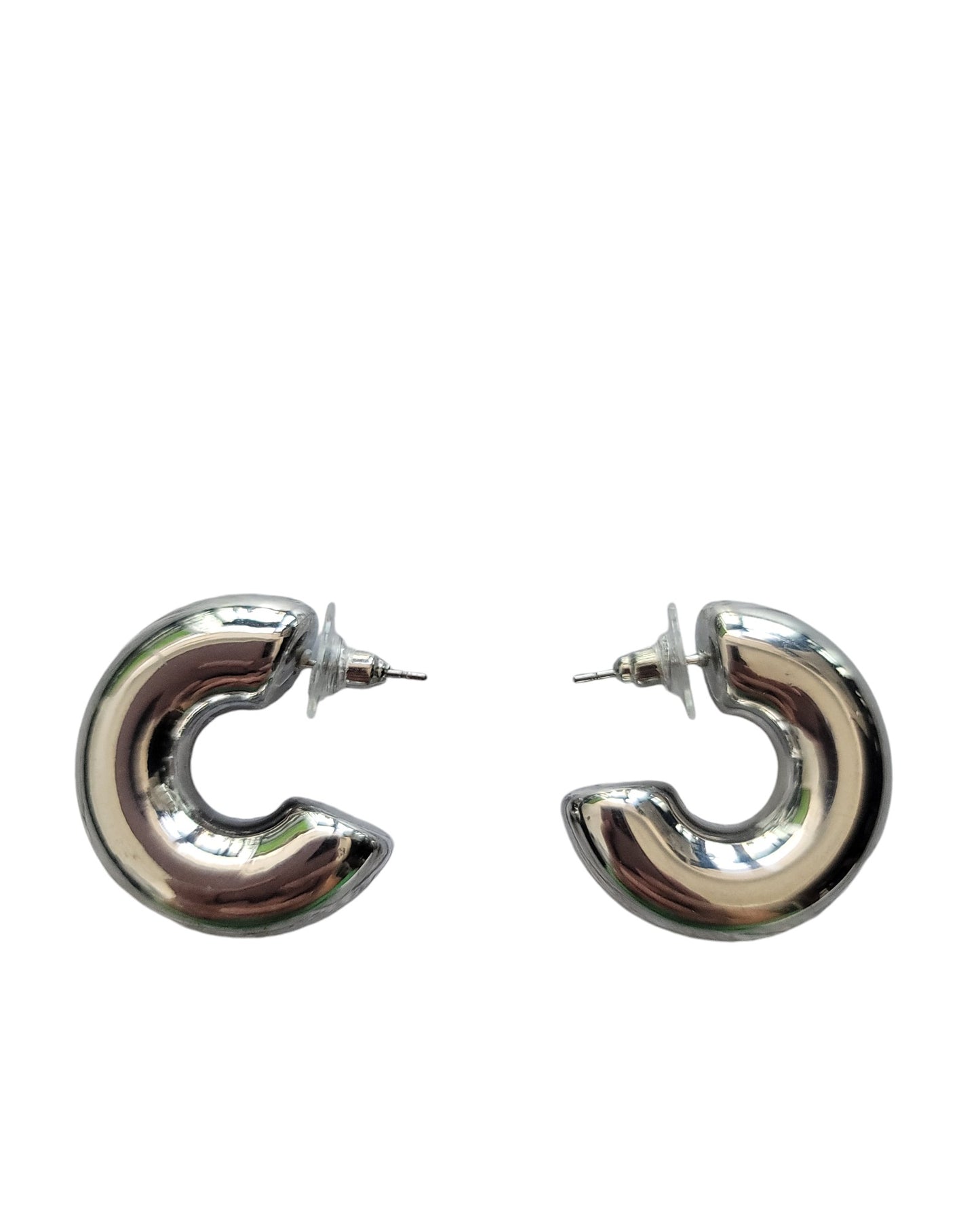 C Shaped Silver Hoop Earrings