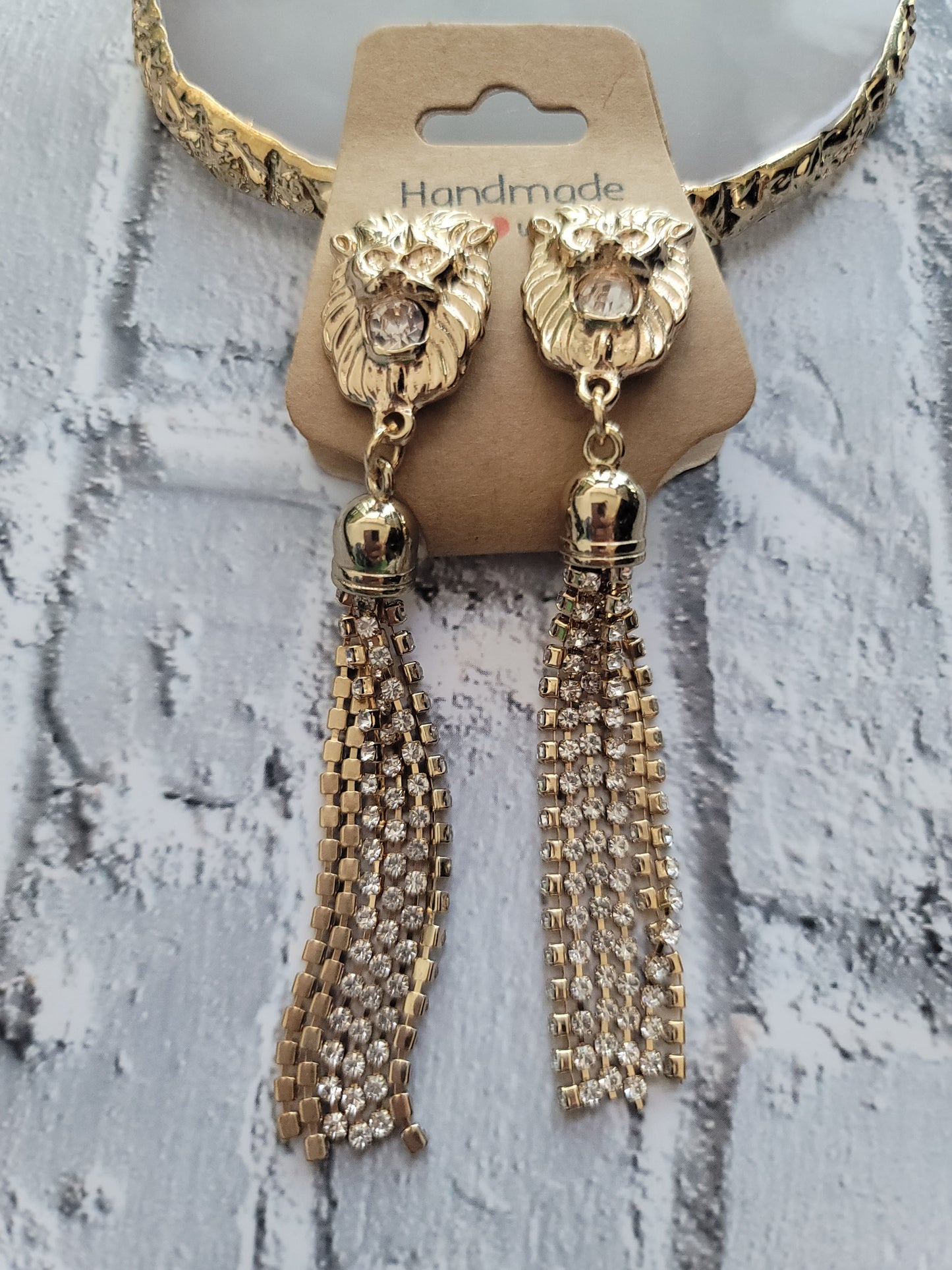 Gold Lion Drop Earrings