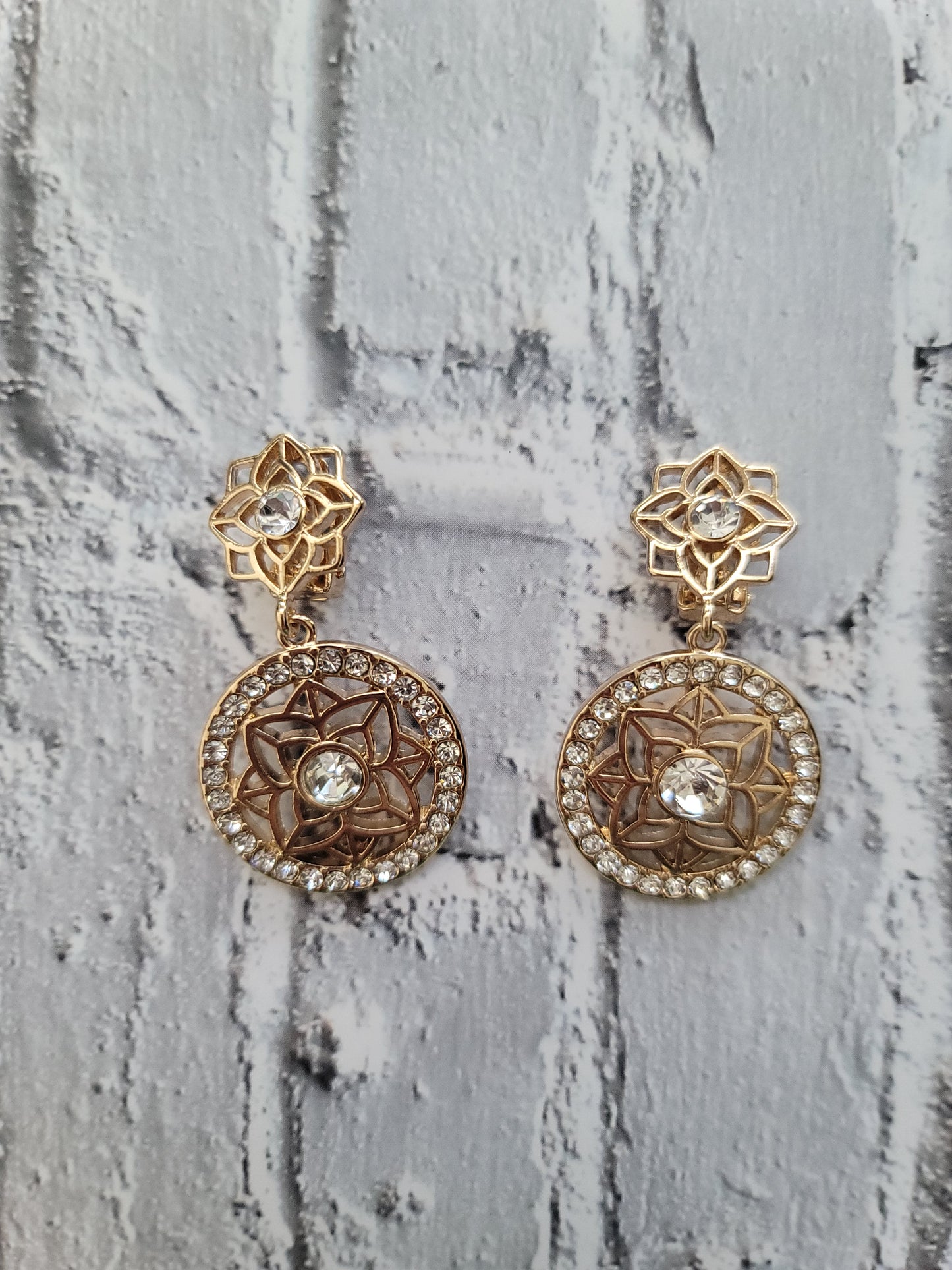 Goldtone & Crystal Clip-On Dreamcatcher Drop Earrings