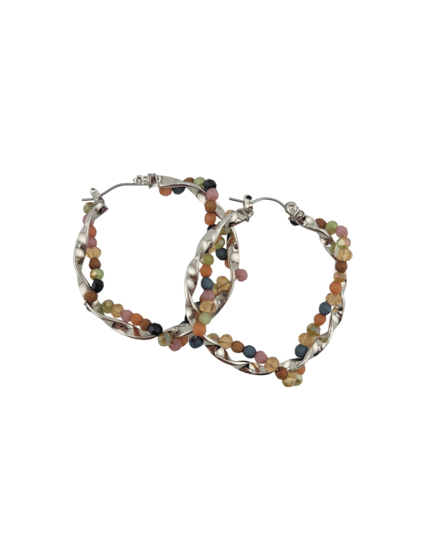 Intertwined Metal & Bead Small Hoop Earrings