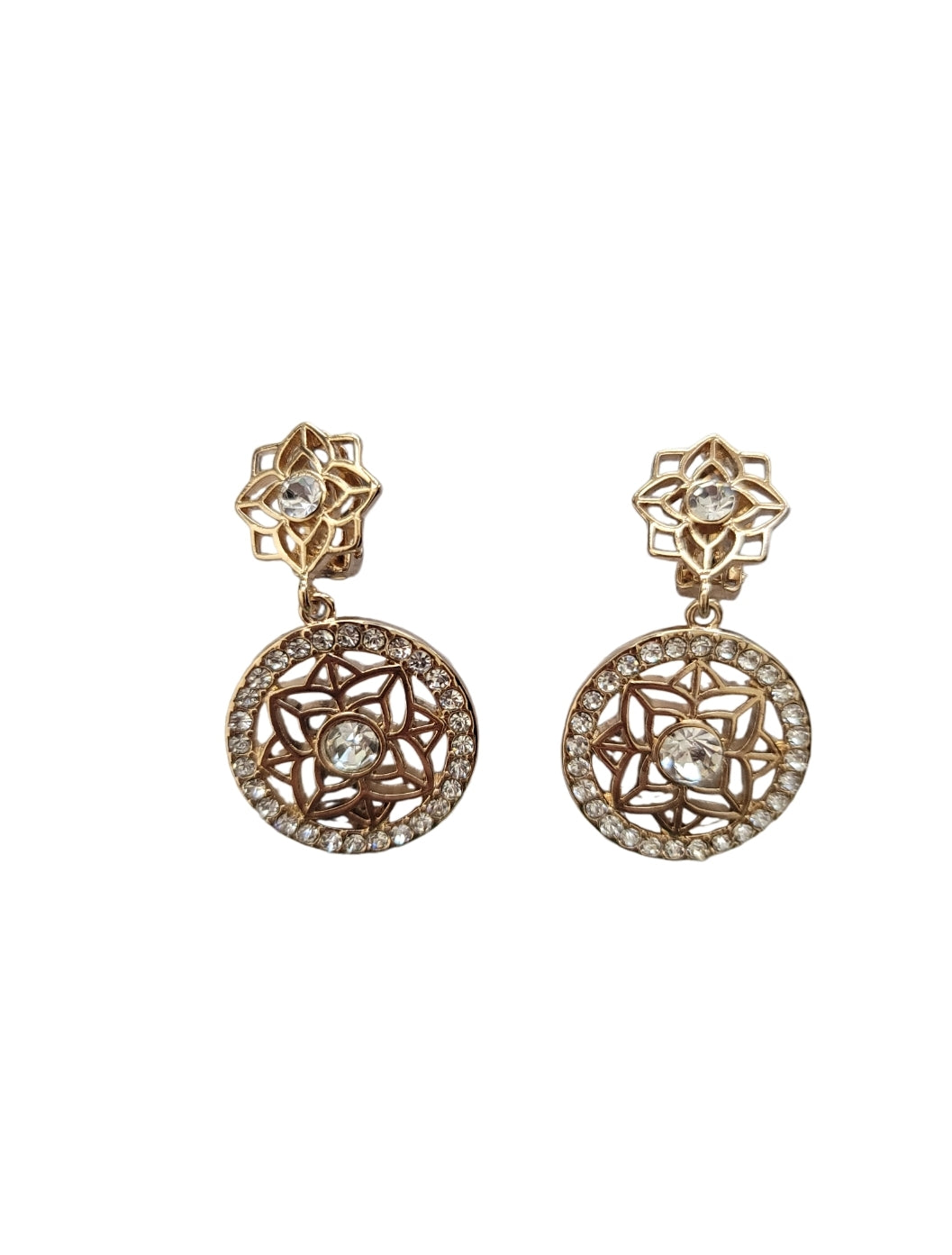 Goldtone & Crystal Clip-On Dreamcatcher Drop Earrings