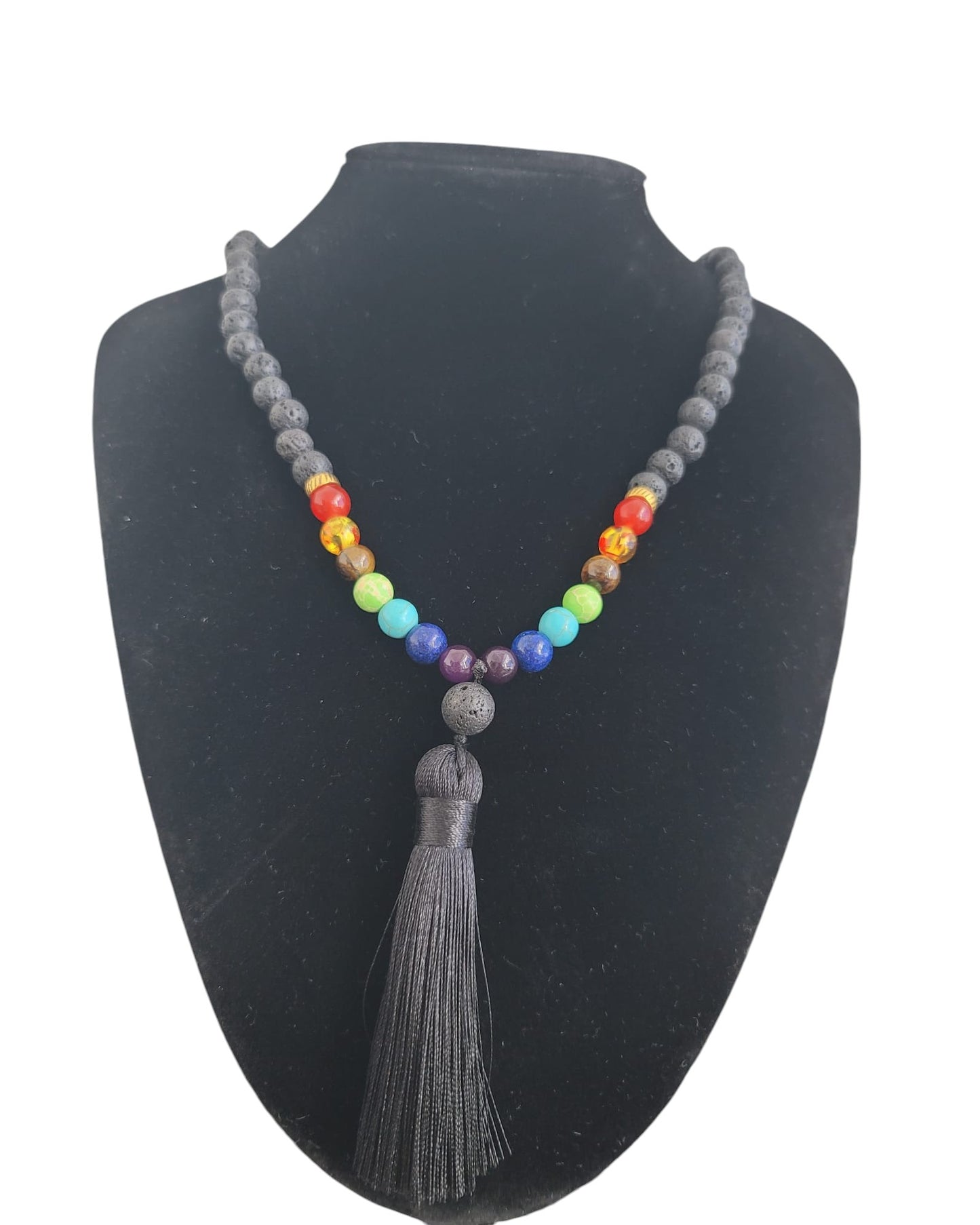 Black Lava Stone Chakra Mala Necklace & Bracelet Set
