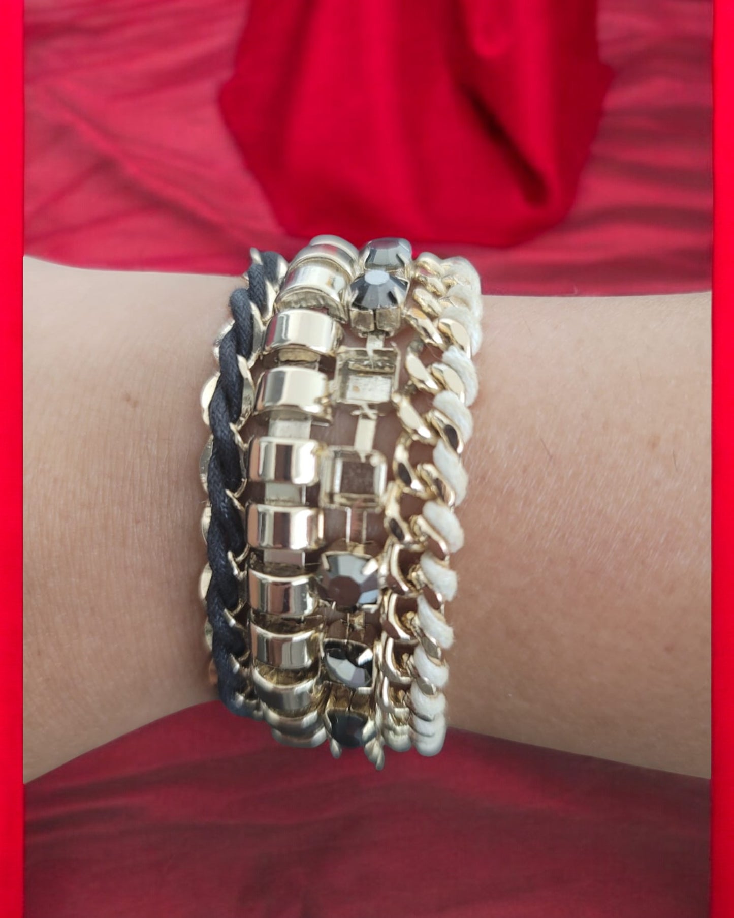 Gold & Black Bracelet With Fringes