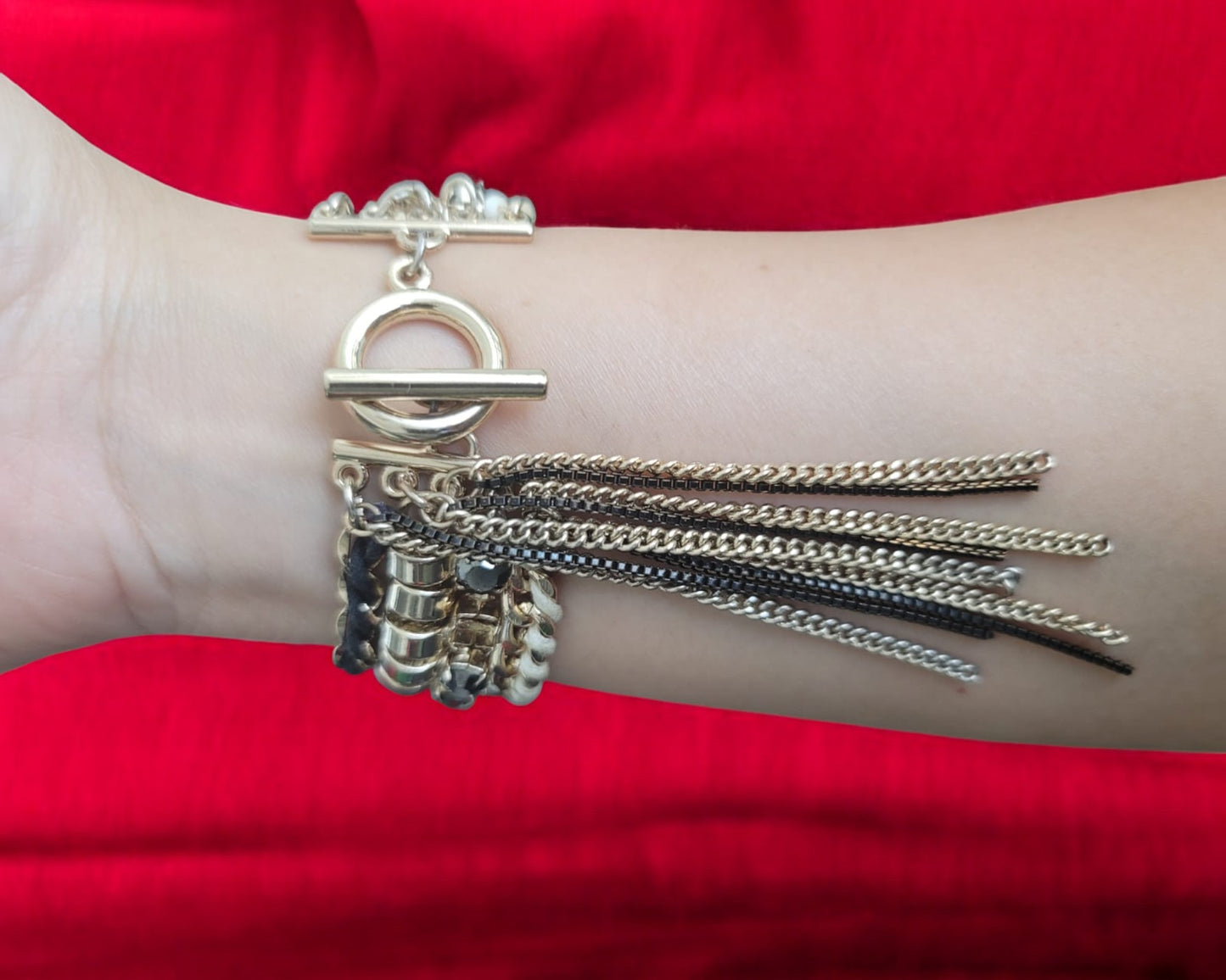 Gold & Black Bracelet With Fringes