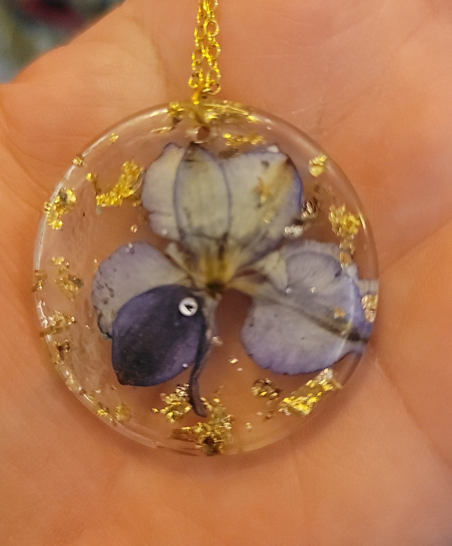 Dried Flower Circle With Gold Chain Necklace