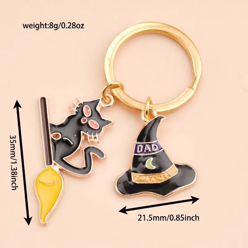 Halloween Drip Oil Wizard Hat Black Cat Key Chain