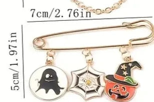 Cartoon Spider Ghost Spooky Pumpkin Brooch