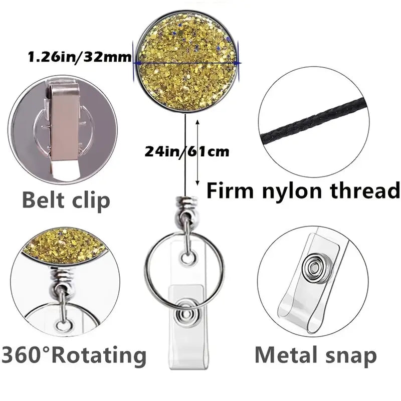 Glittery Retractable Badge Holder (Light Blue)