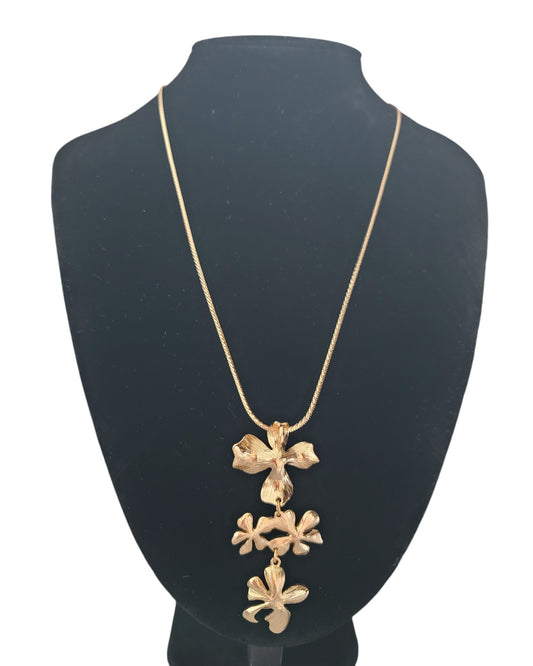 Gold Tiered Flower Pendant Necklace