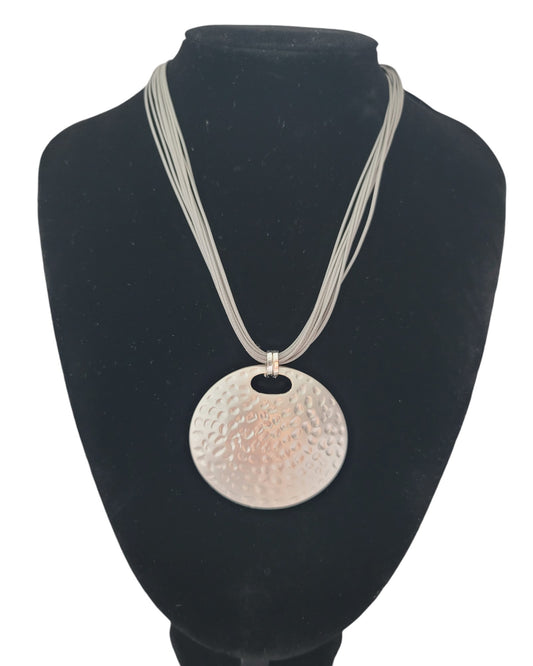 Multi Cord Necklace With Metal Circle Pendant