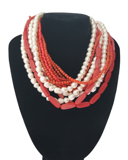 ZARA Pearl Red Beaded Necklace