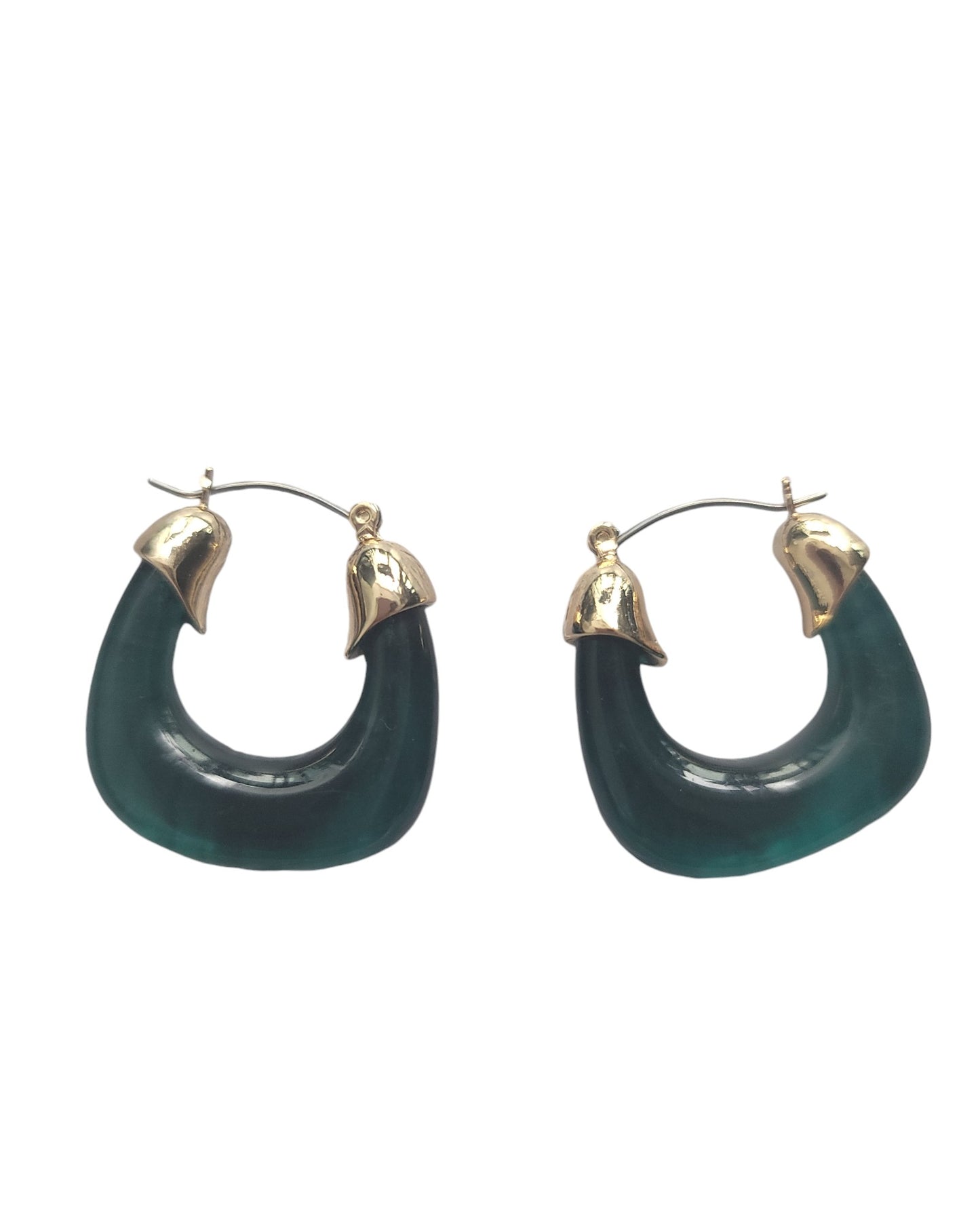 Green and Gold Plated Hoop Earrings