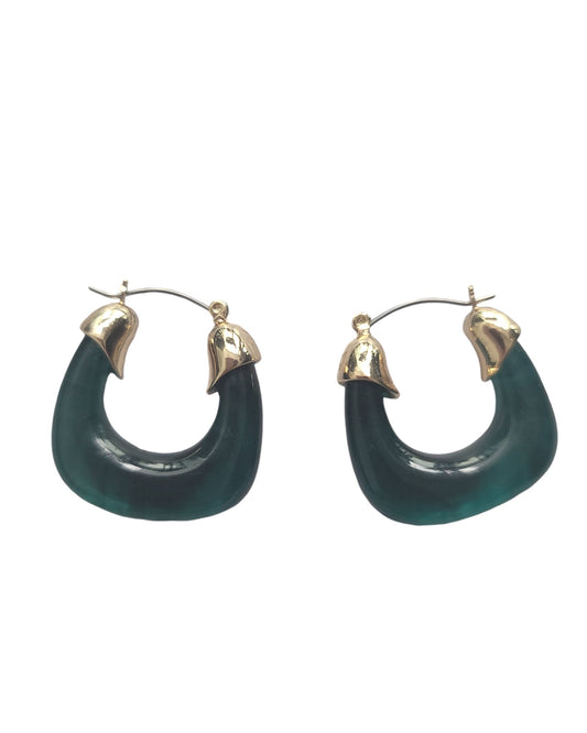 Green and Gold Plated Hoop Earrings