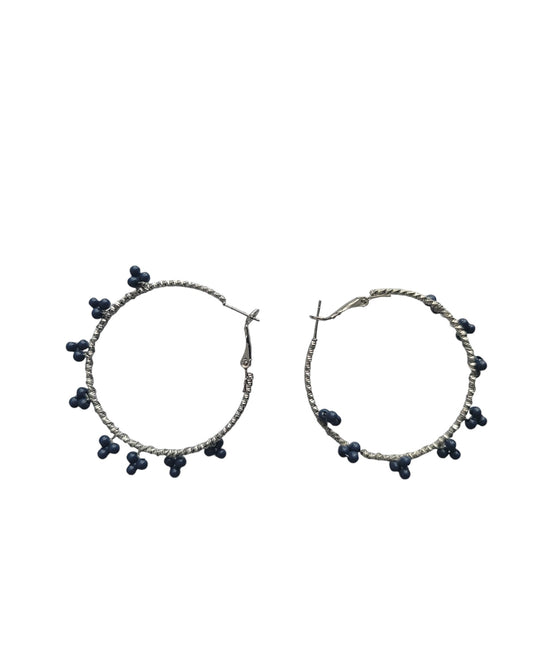 Silver Hoop Earrings with Flower Beads