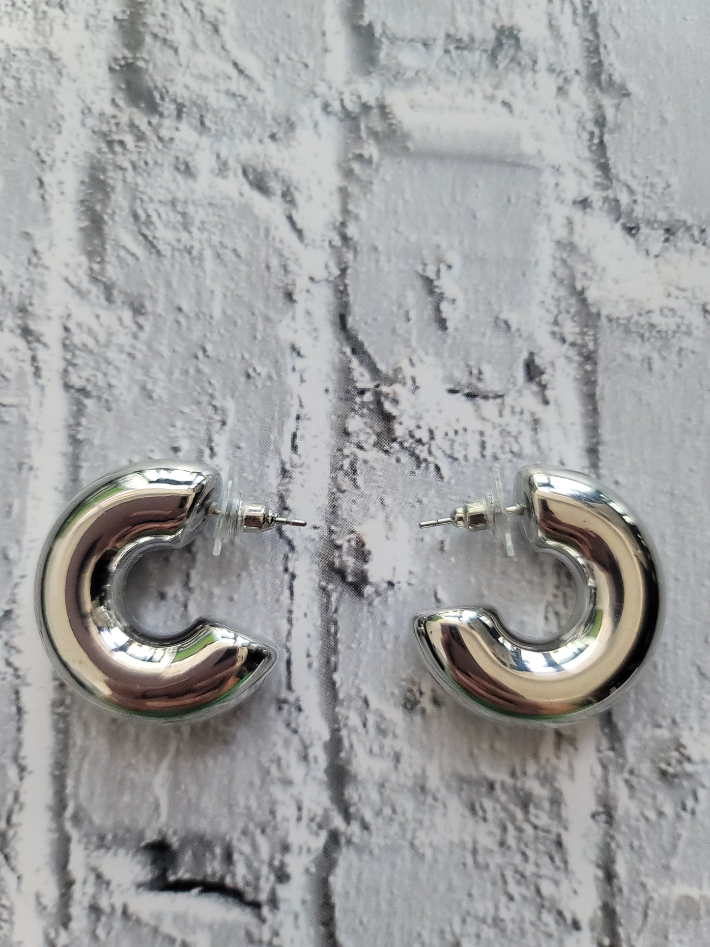 C Shaped Silver Hoop Earrings