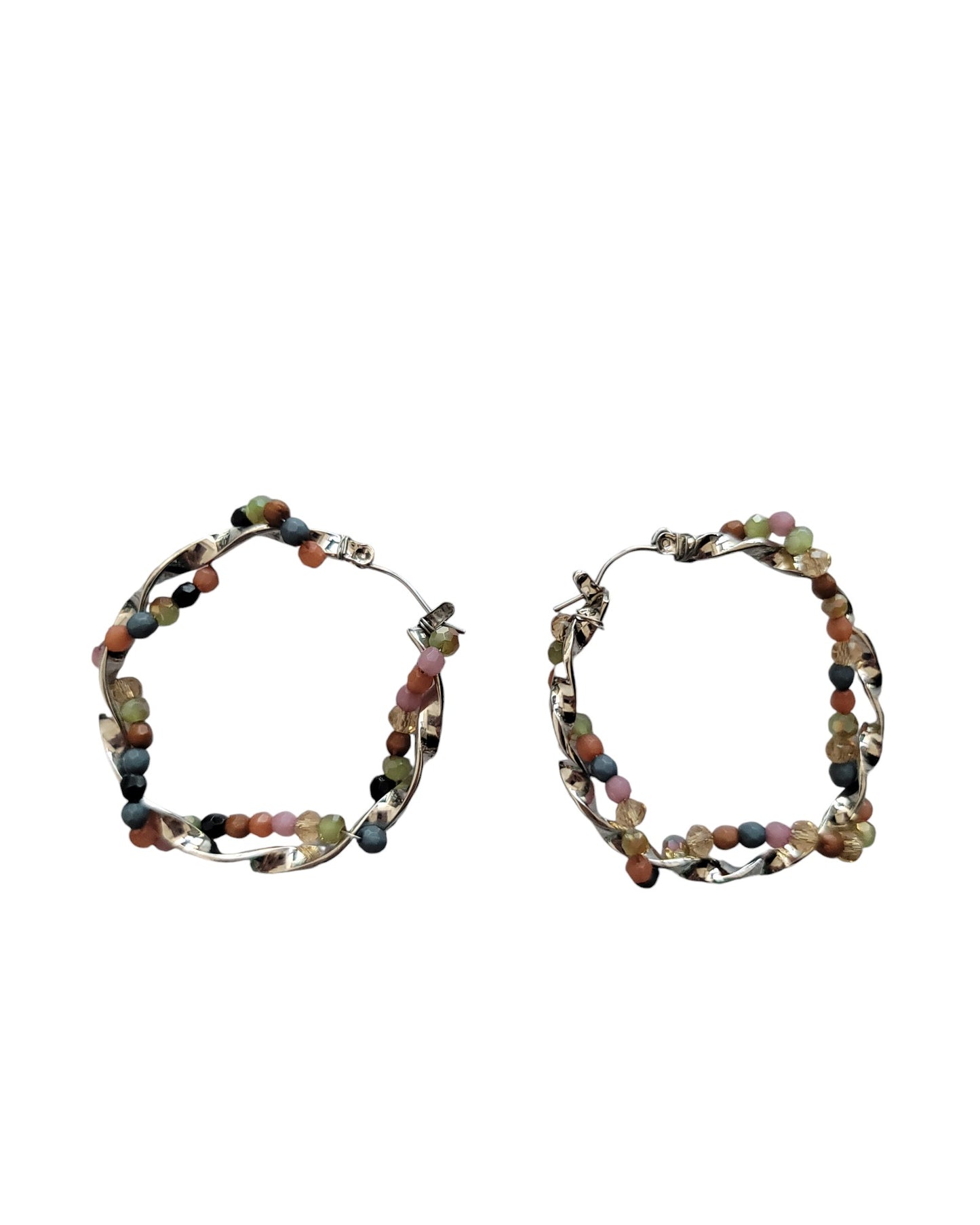 Intertwined Metal & Bead Small Hoop Earrings