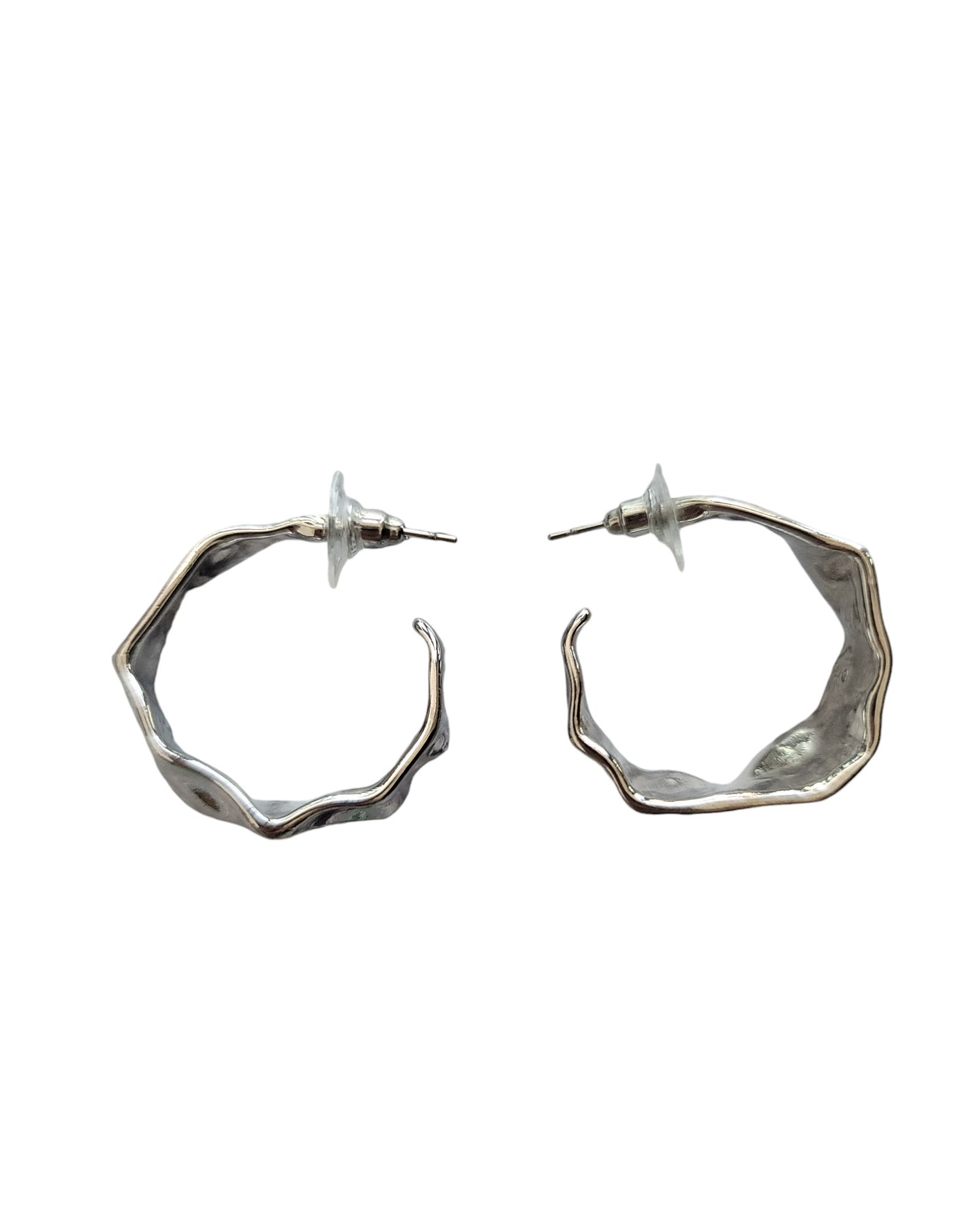 Silver Sculpted Huggie Hoop Earrings