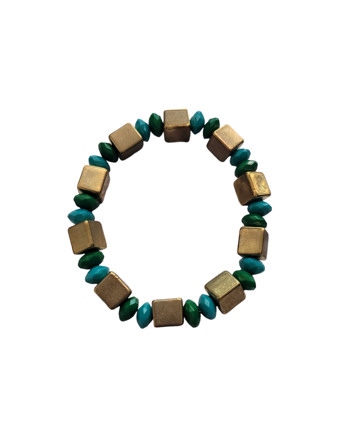 Turquoise & Gold Geometric Beaded Stretch Bracelet