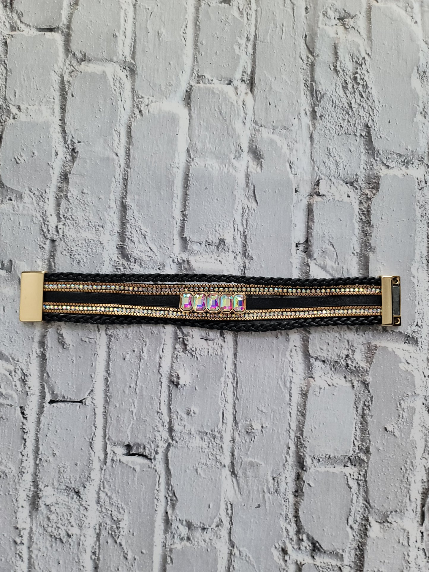 Crystal Rhinestones Multiple Layers With Magnetic Clasps Bracelet