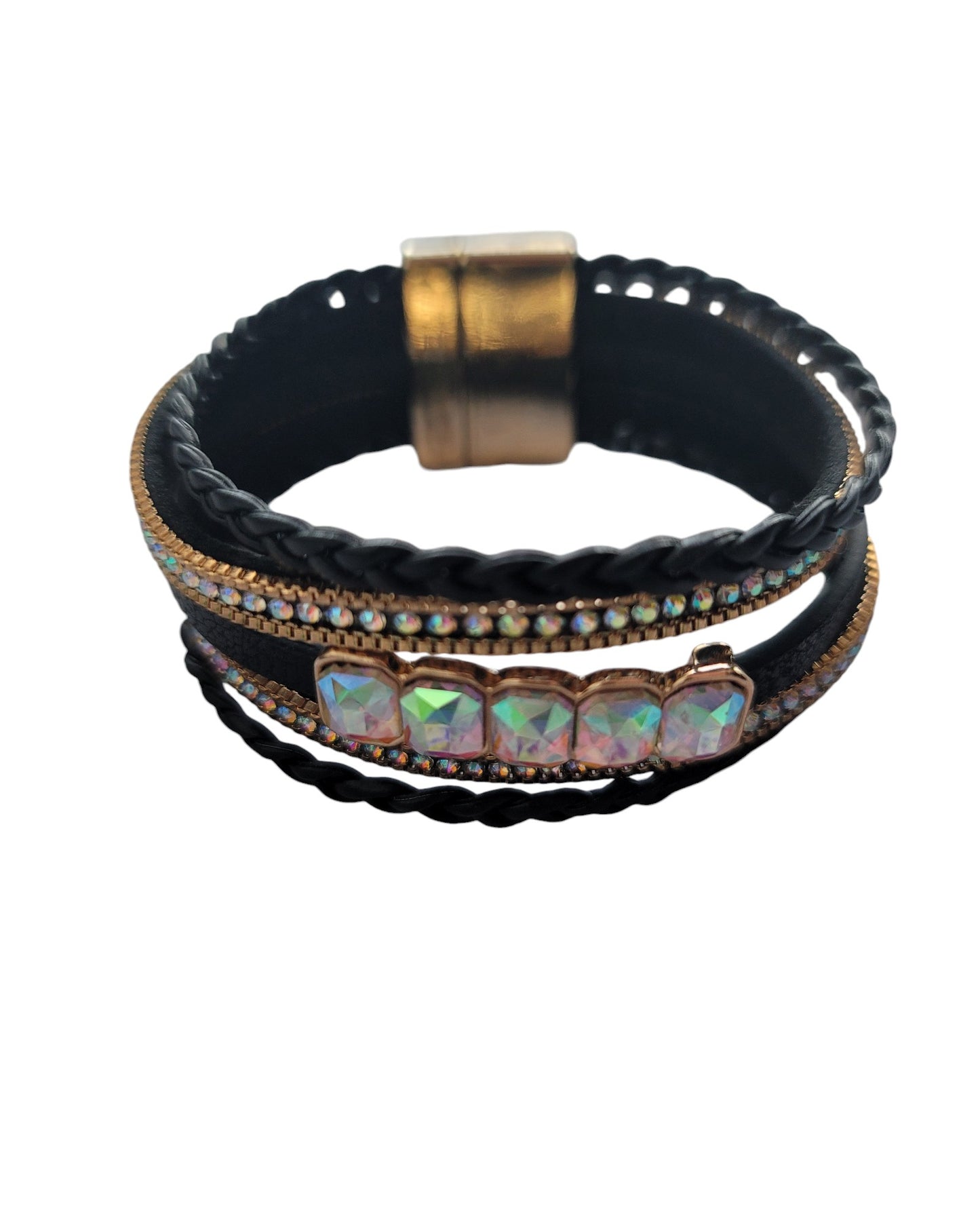 Crystal Rhinestones Multiple Layers With Magnetic Clasps Bracelet