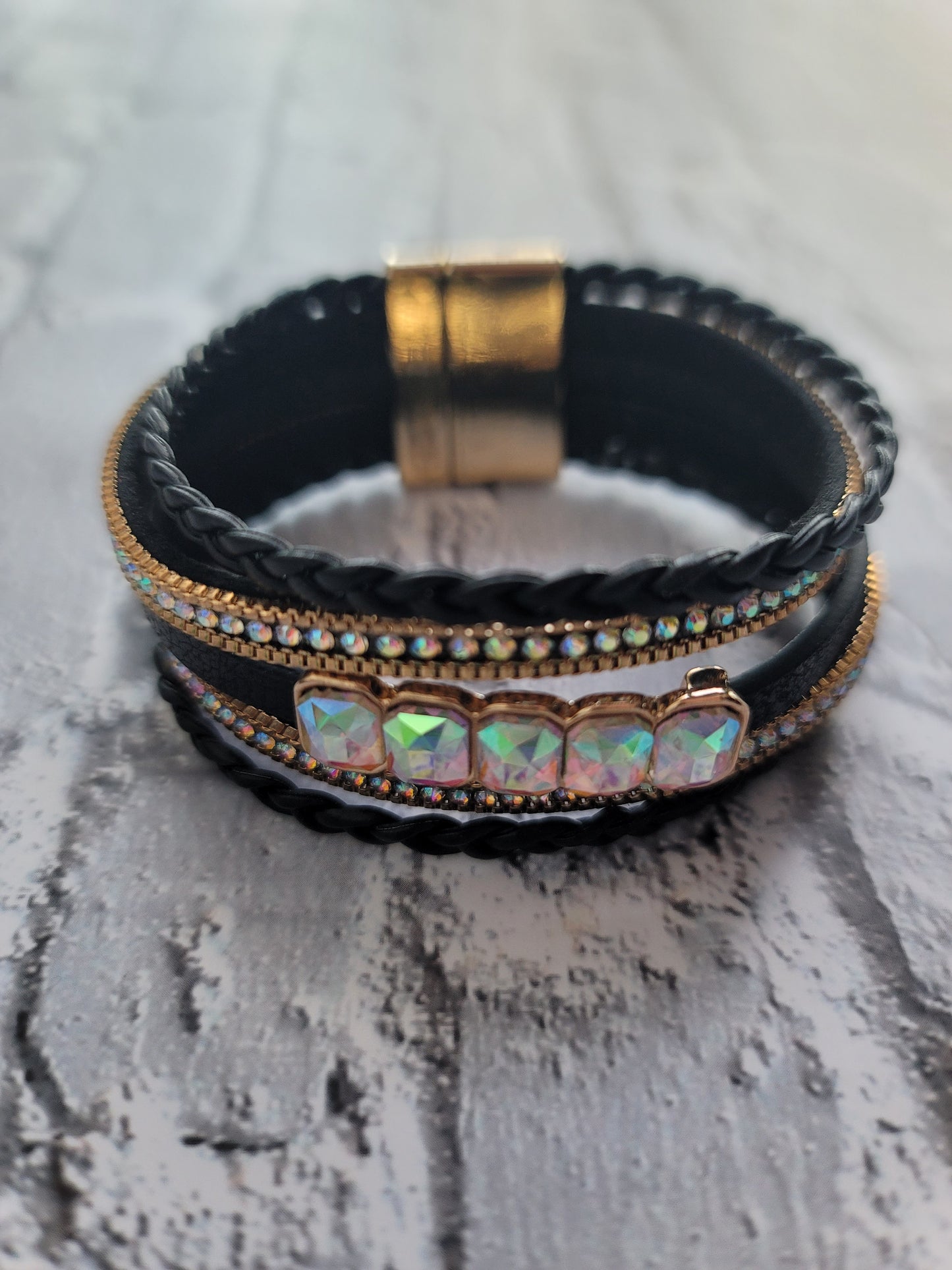 Crystal Rhinestones Multiple Layers With Magnetic Clasps Bracelet