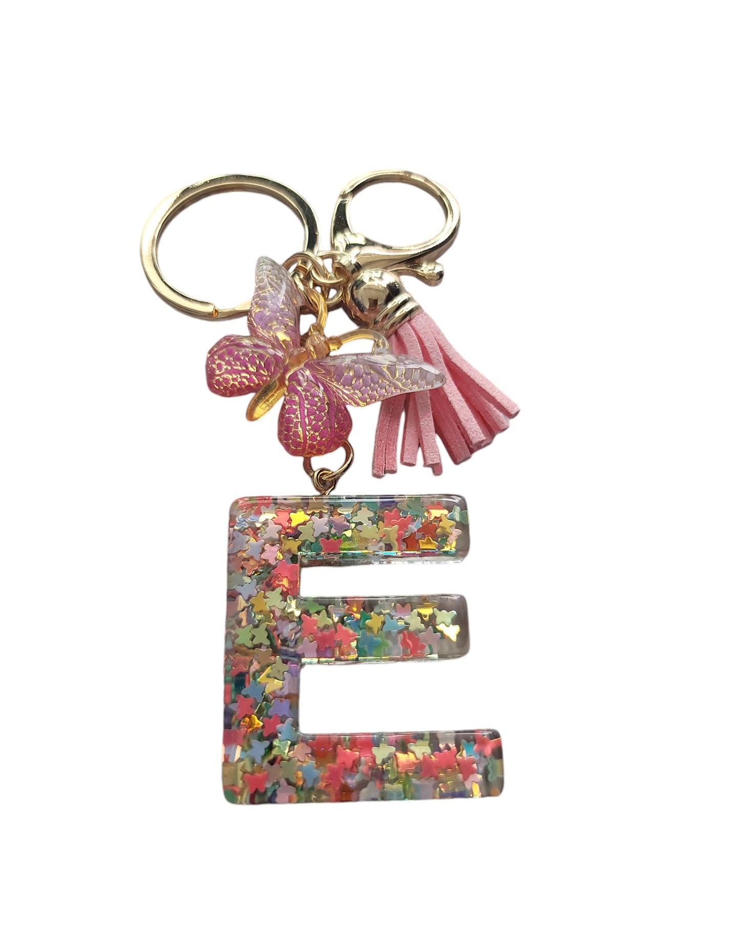 Personalized Glitter Initial Key Chain with Butterfly Charm and Tassel
