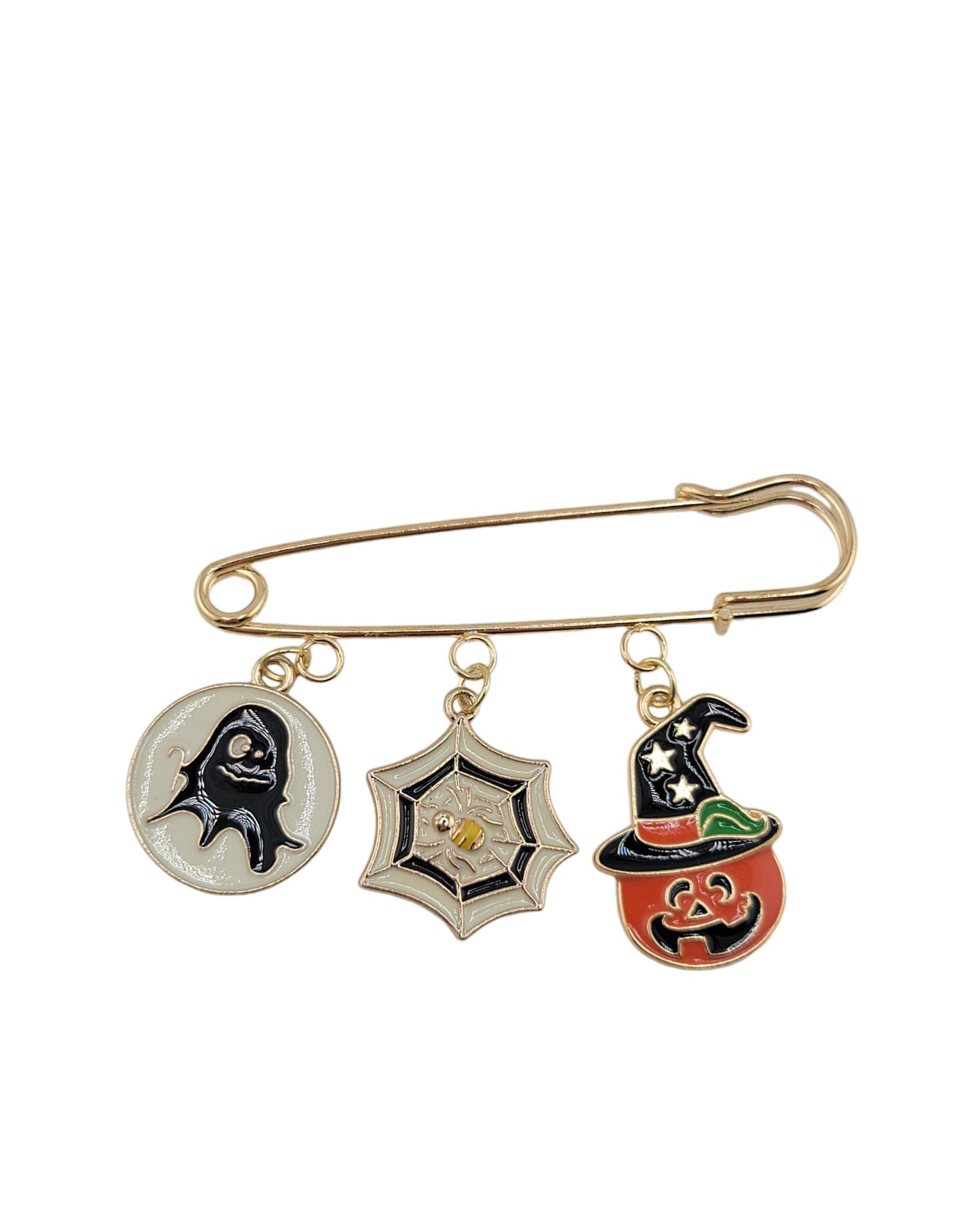 Cartoon Spider Ghost Spooky Pumpkin Brooch