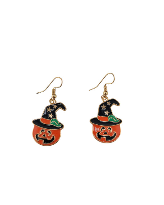 Halloween Enamel Dangle Earrings With Pumpkin