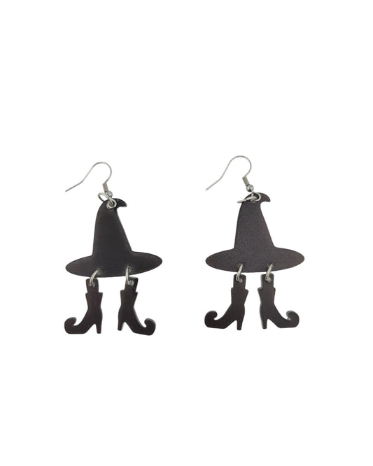 Halloween Evil Witch's Hat Boots Black Dangle Earrings