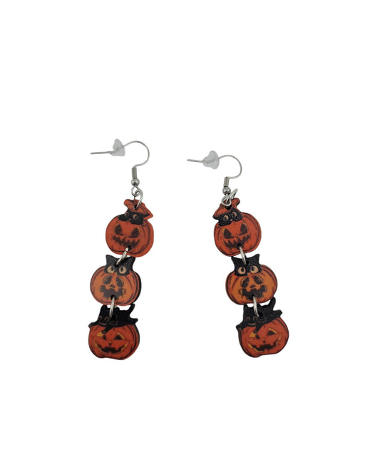Halloween Horror Pumpkin Wooden Dangle Earrings