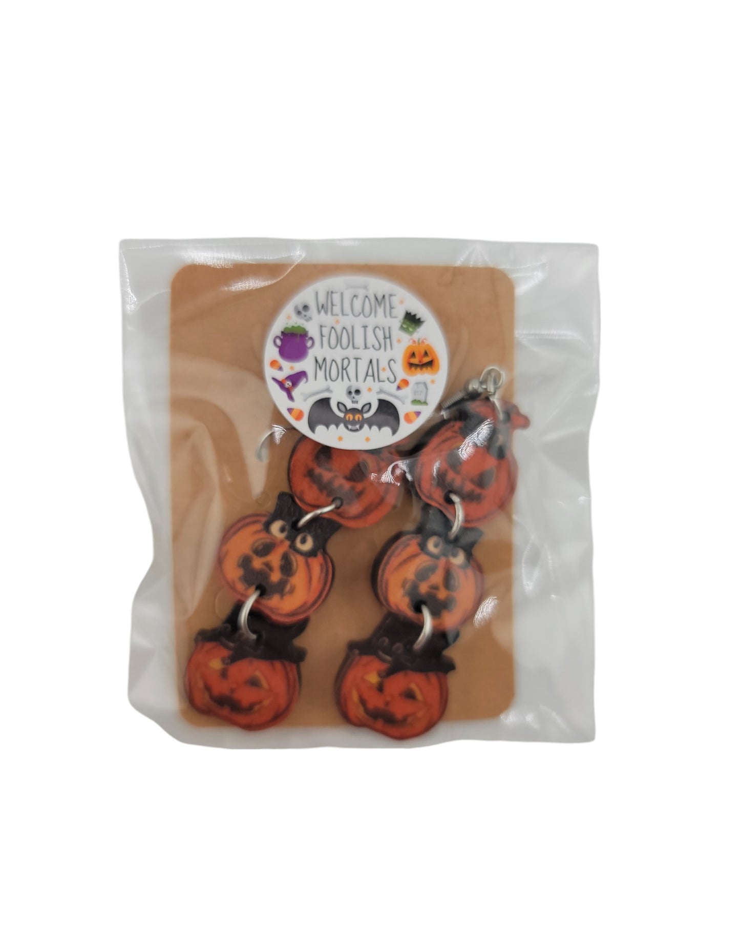 Halloween Horror Pumpkin Wooden Dangle Earrings
