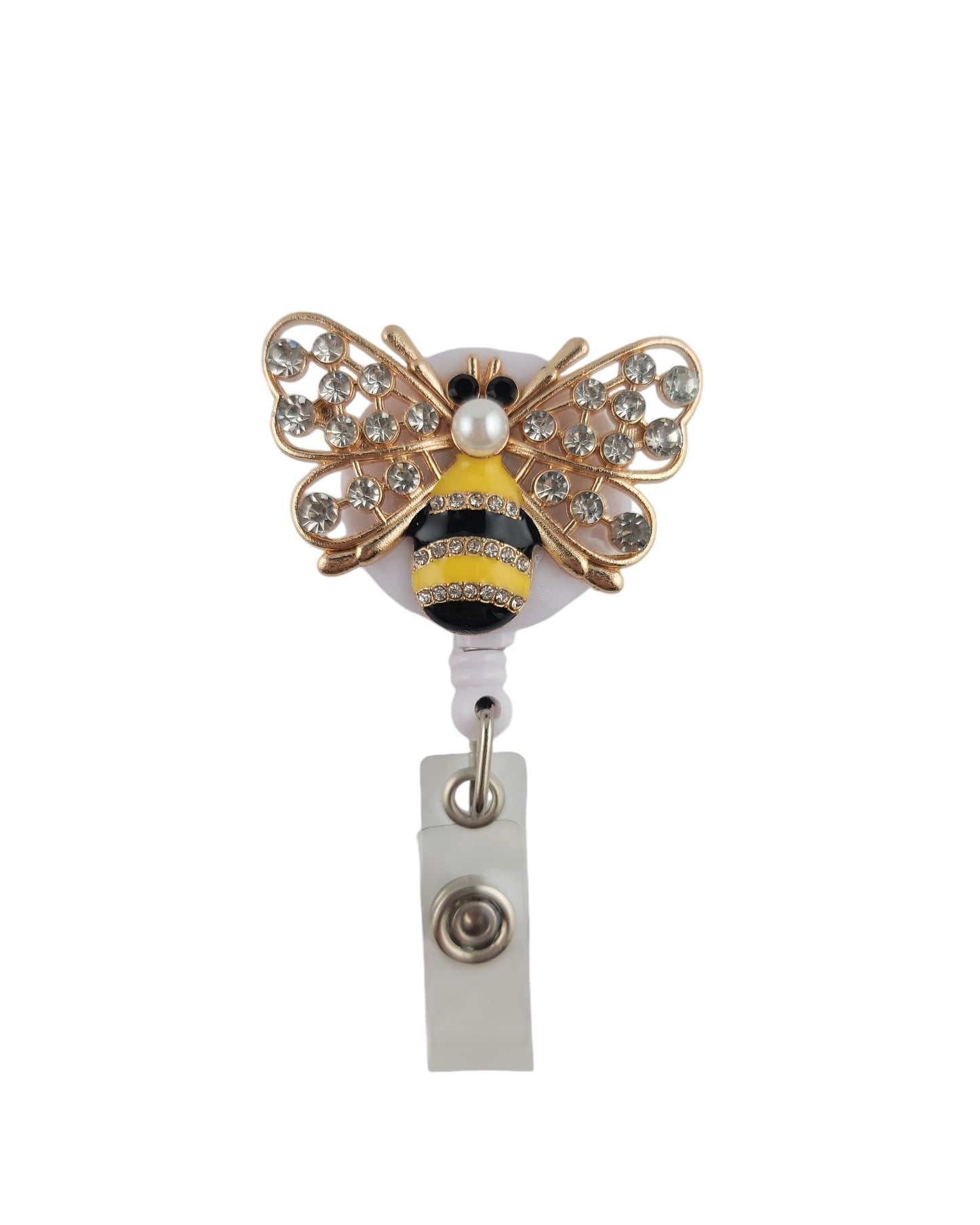 Bee Crystal Retractable Rhinestone Badge Holder