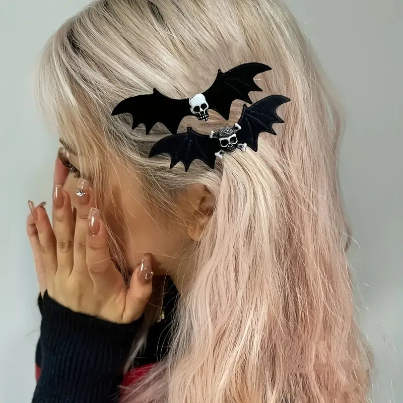Punk Bat Skull Hair Clip - 2pcs