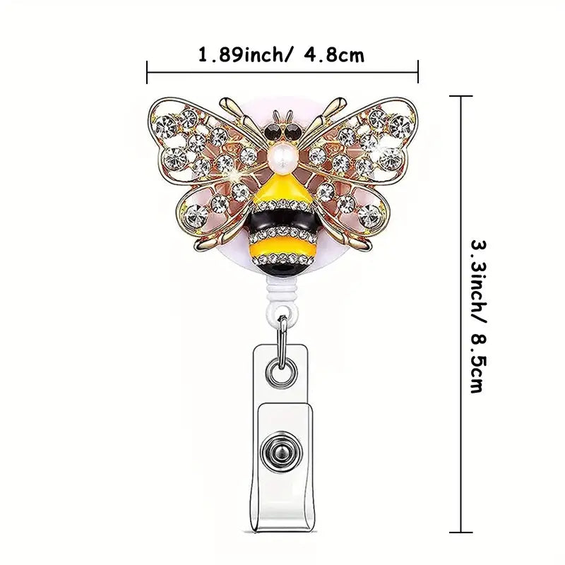 Bee Crystal Retractable Rhinestone Badge Holder